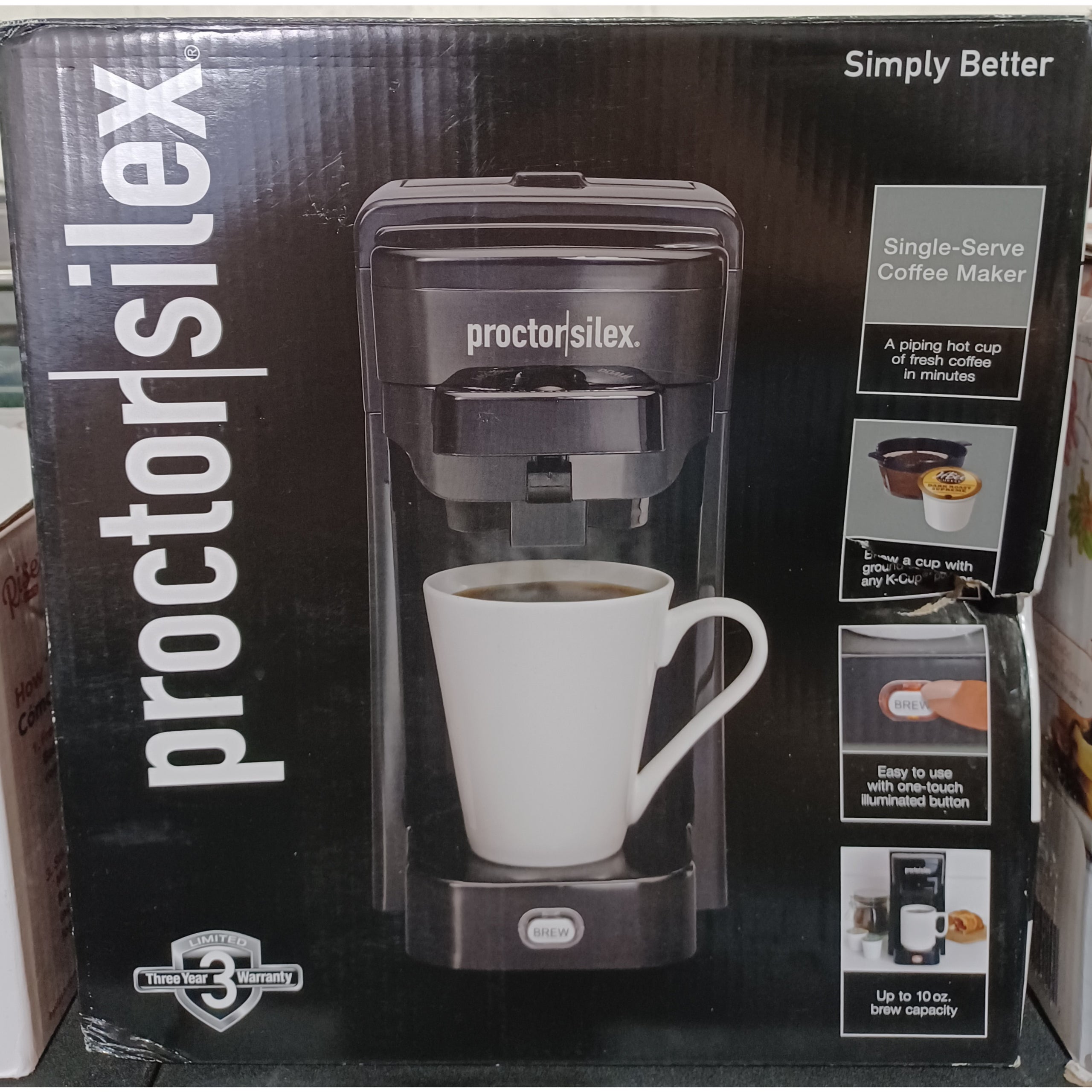 Proctor Silex SingleServe Coffee Maker, 10 oz Capacity, Black, Model