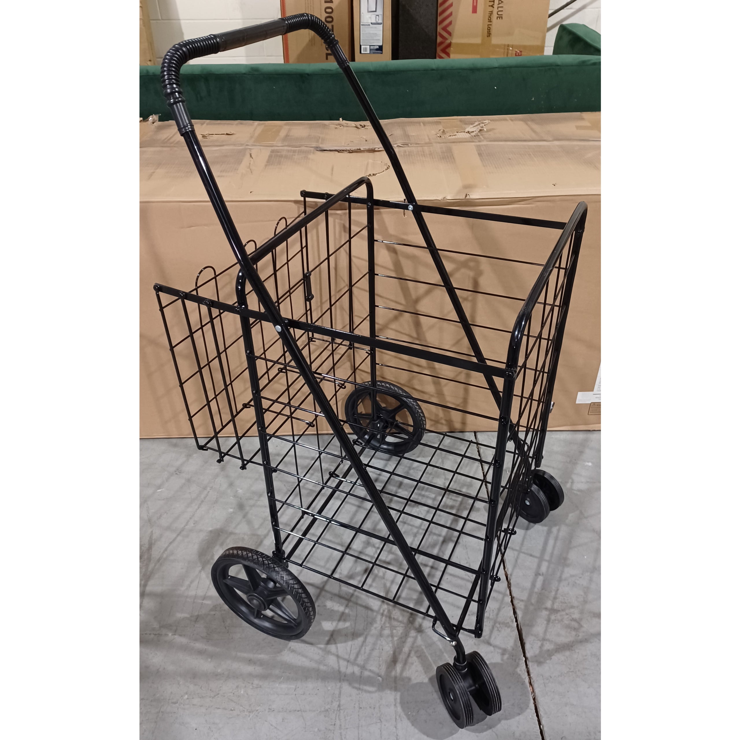 Folding Shopping Cart for Laundry with Swiveling Wheels and Dual