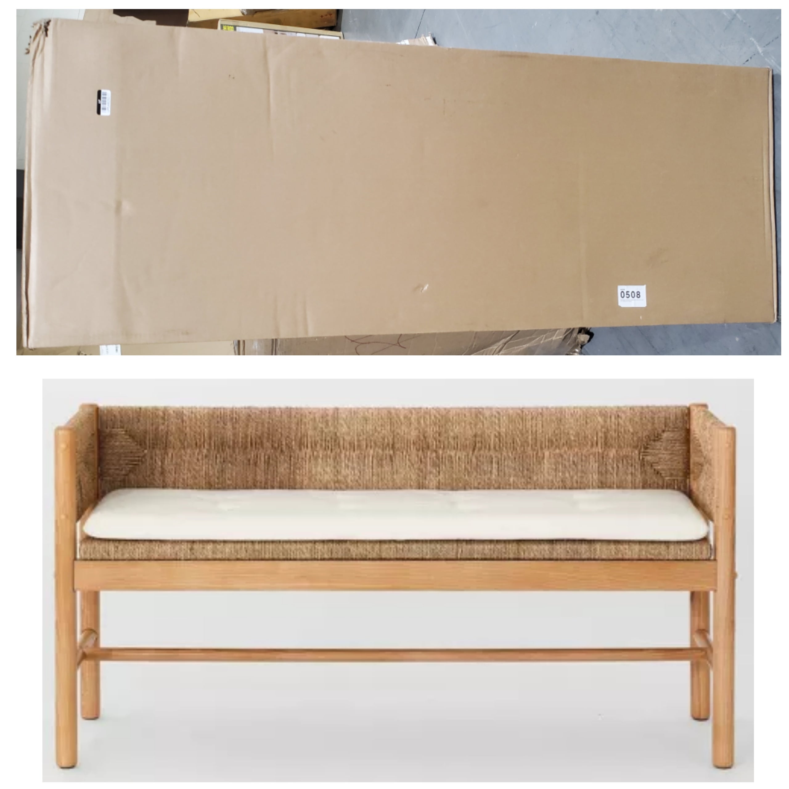 Elden Wood Bench with Woven Back and Loose Cushion Seat Threshold
