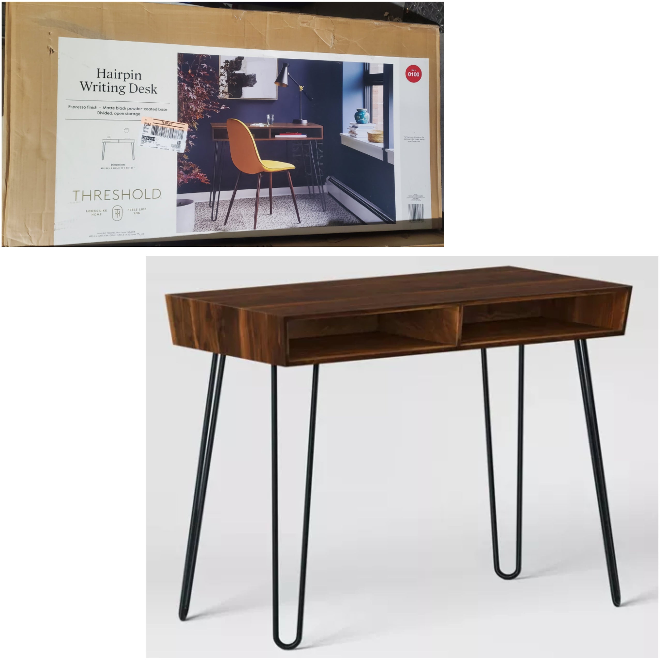 Hairpin Writing Desk with Storage Brown Threshold 2nd City Liquidators, LLC.