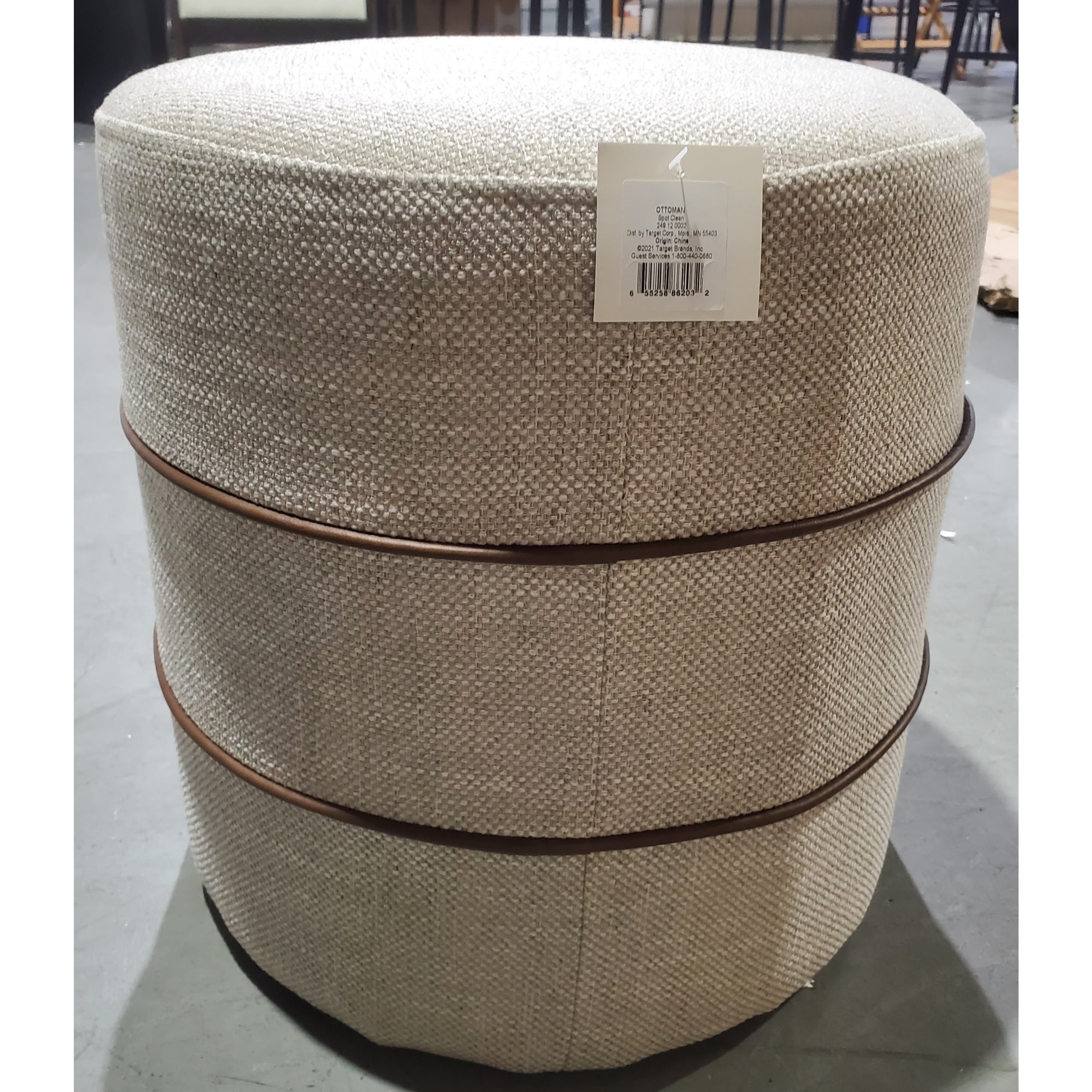 Catalina Round Ottoman Cream with Leather Piping - Threshold designed with Studio McGee | 2nd ...