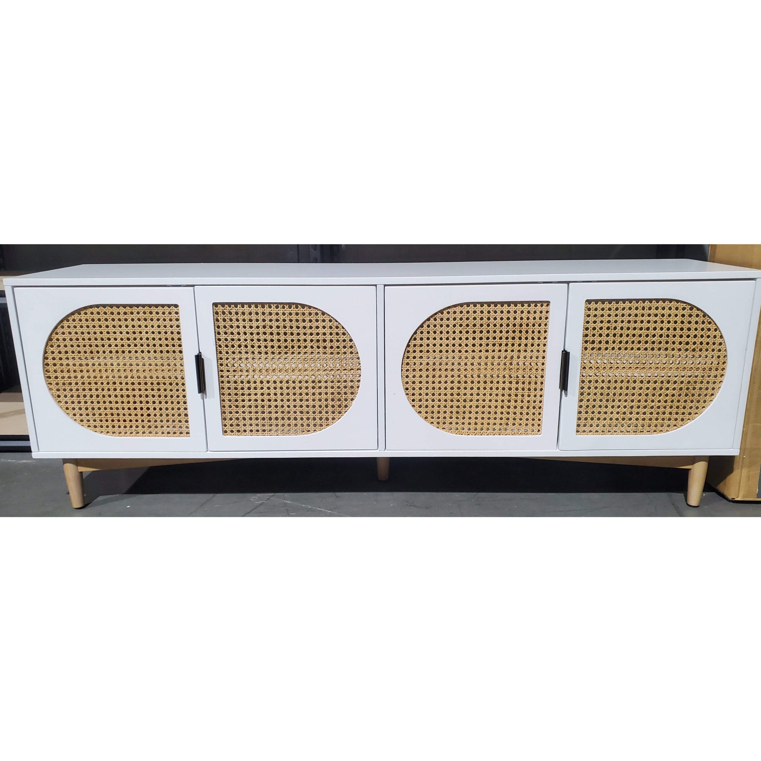 Organic Caned TV Stand for TVs up to 65" White 2nd City Liquidators