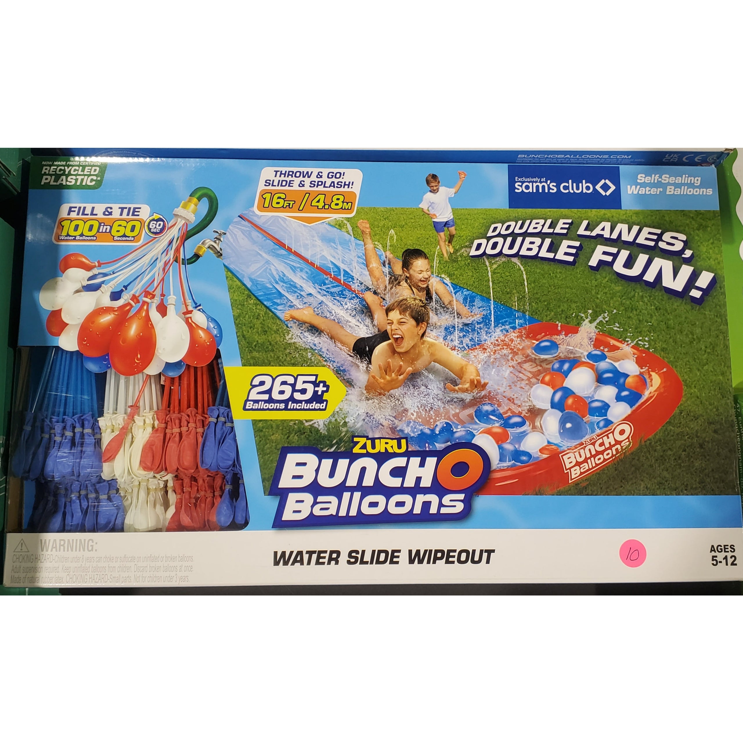 Zuru Red White Blue Water Slide Large 2 Lane with 8 Bunch O Balloons ...