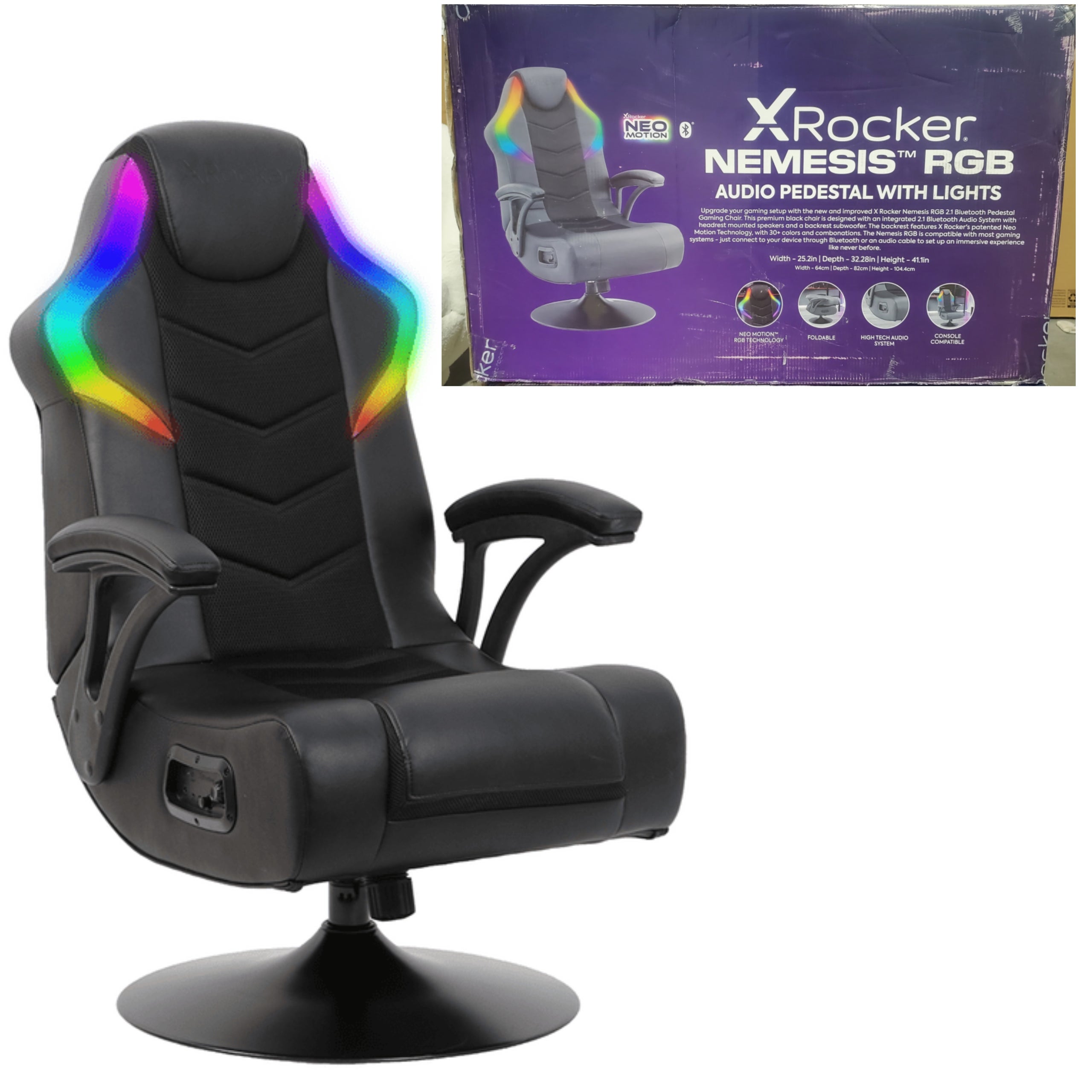 X Rocker Nemesis RGB Audio Pedestal Gaming Chair, Black Mesh, 31.89 x 26.97 x 40.94 2nd City